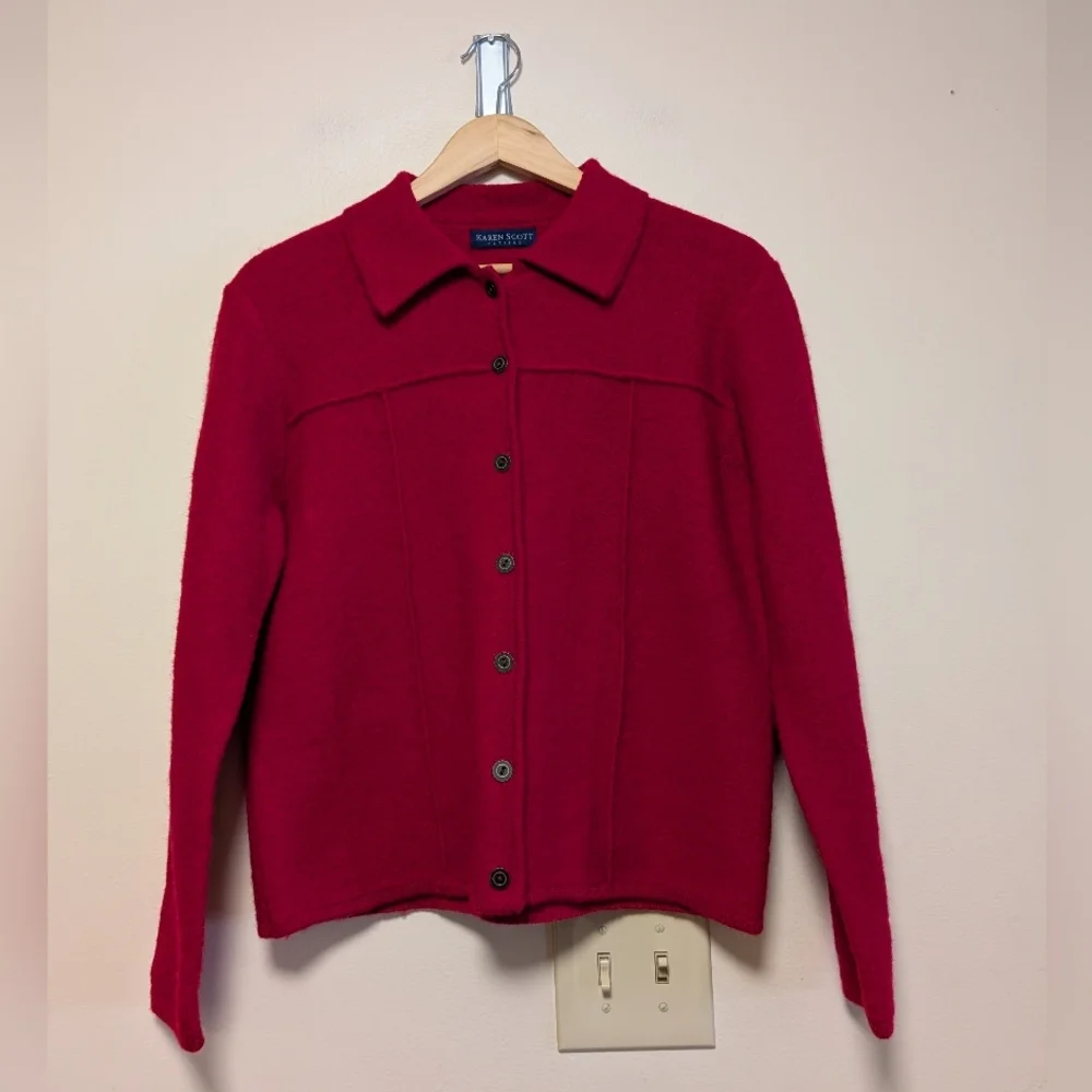 Karen Scott Petites Red 100% Wool Cardigan Sweater PM Australia Made